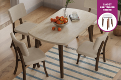 Vilinze Mir Ahşap Sandalye Aras Ahşap Traverten Mutfak Masası Takımı - 80x140 cm
