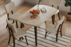 Vilinze Mir Ahşap Sandalye Aras Ahşap Traverten Mutfak Masası Takımı - 80x140 cm