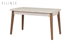 Vilinze Mir Ahşap Sandalye Aras Ahşap Traverten Mutfak Masası Takımı - 80x140 cm