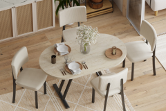 Vilinze Miray Metal Sandalye Afyon Traverten Mutfak Masası Takımı - 80x140 cm