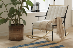 Bal Ahşap-Metal Siyah Ayak Teddy Beyaz Sallanan Koltuk Tv Sandalyesi