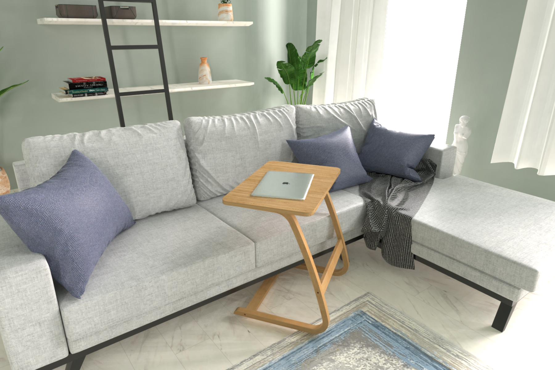 Vilinze Ergo Çok Amaçlı Ahşap Yatay C Sehpa 60x40 cm Naturel - Naturel