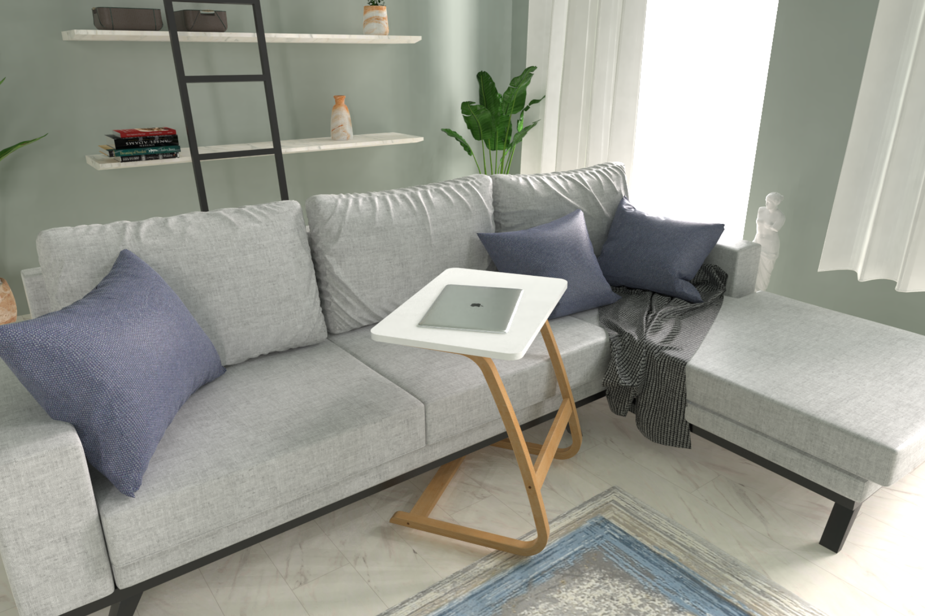 Vilinze Ergo Çok Amaçlı Ahşap Yatay C Sehpa 60x40 cm Naturel - Beyaz