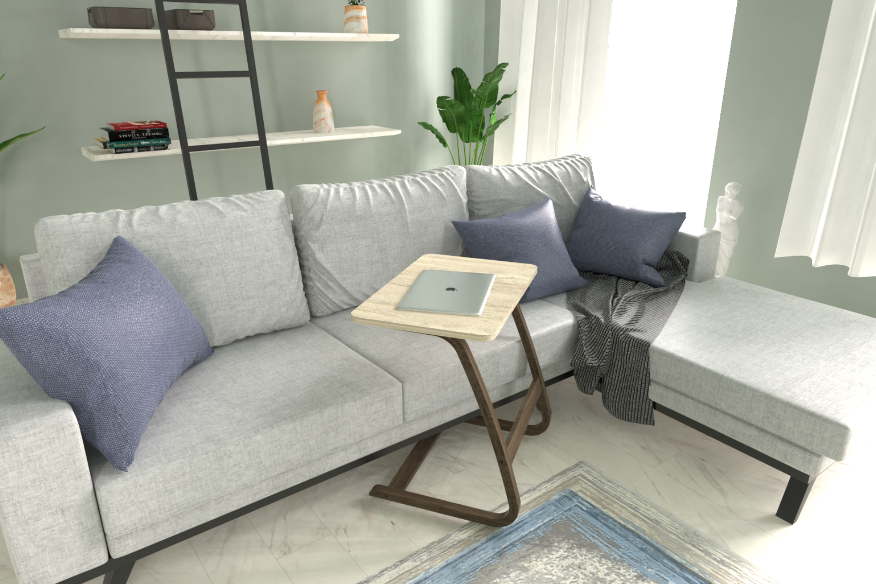 Ergo Çok Amaçlı Ahşap Yatay C Sehpa 60x40 cm Kestane - Traverten