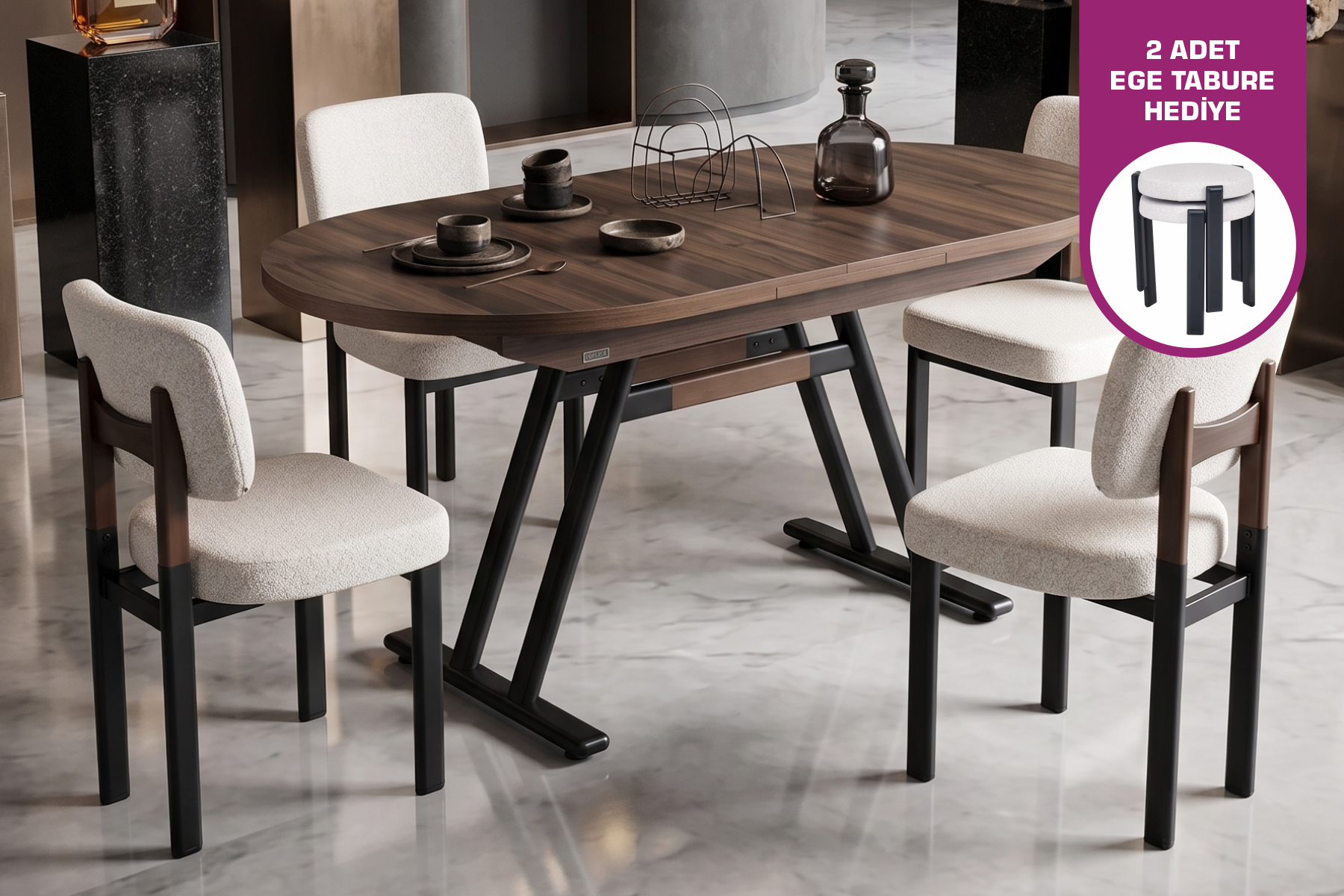 Vilinze Elvan Sandalye Afyon Mutfak Masası Takımı - 80x140 cm 4 Adet - Siyah