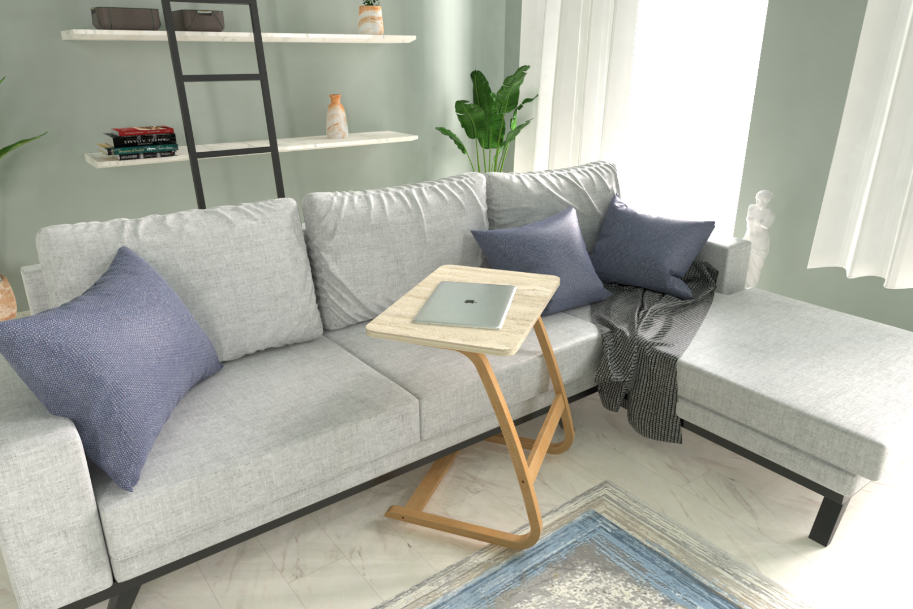 Vilinze Ergo Çok Amaçlı Ahşap Yatay C Sehpa 60x40 cm Naturel - Traverten