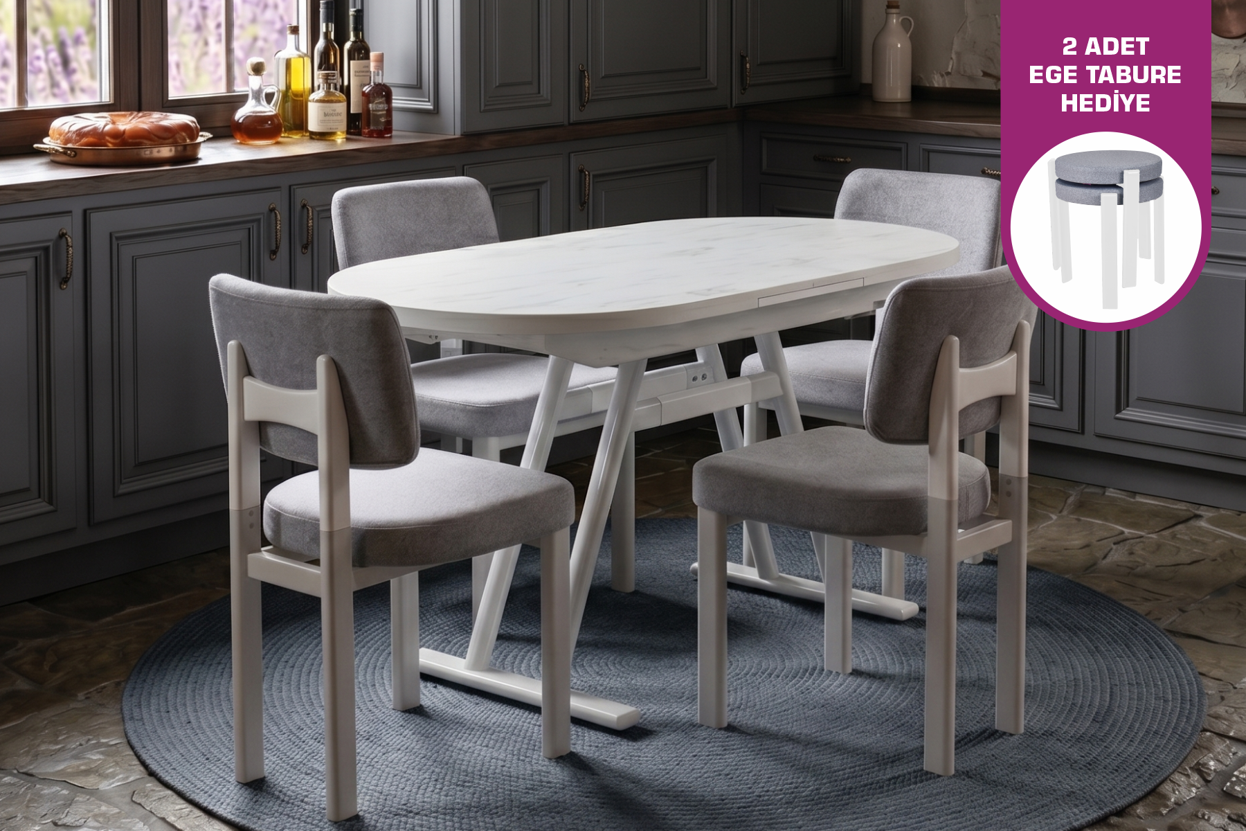 Vilinze Elvan Sandalye Afyon Mutfak Masası Takımı - 80x140 cm
