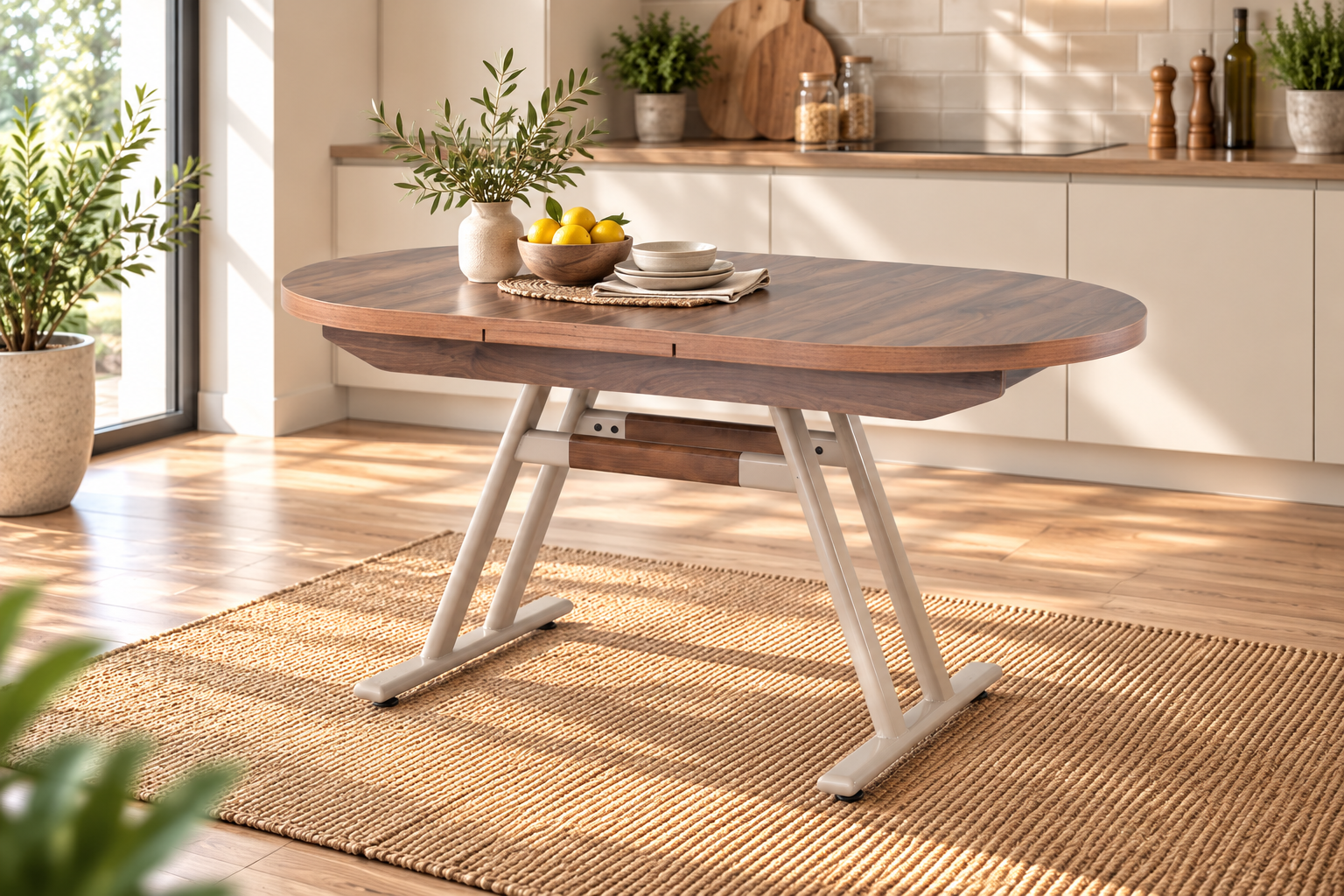 Vilinze Afyon Açılır Yemek Masası - 80x140 cm Vizon