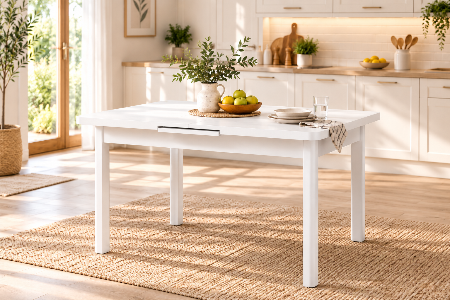 Vilinze Fırat Ahşap Yemek Masası - 80x120cm (80x150cm) Beyaz - Beyaz