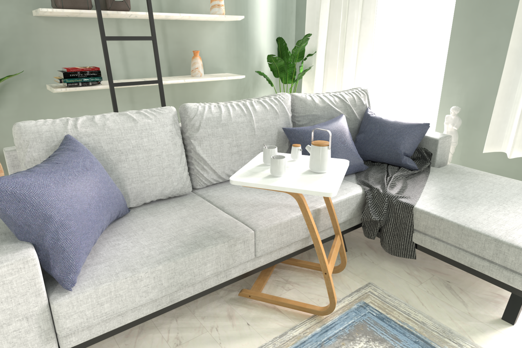 Vilinze Ergo Çok Amaçlı Ahşap C Sehpa 45x45 cm Naturel - Beyaz