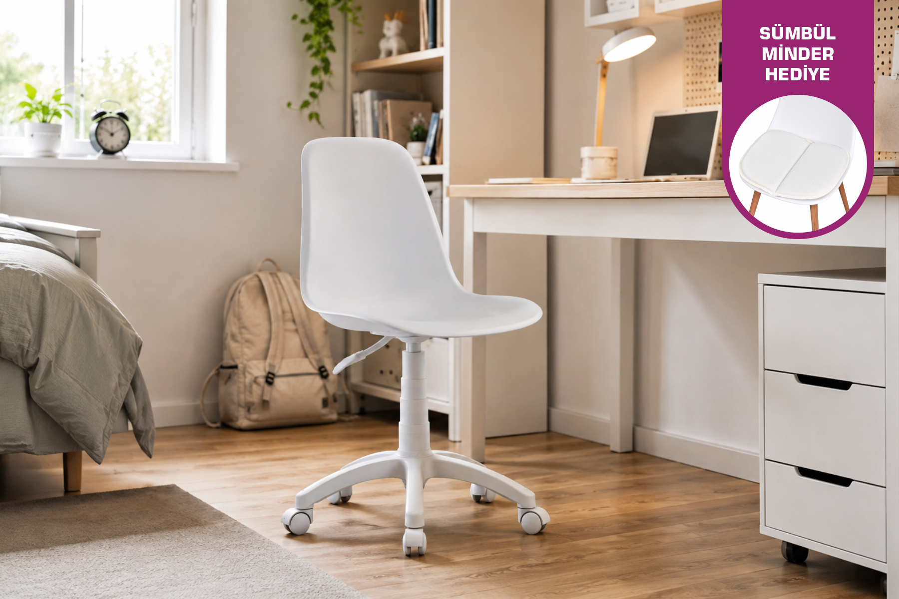 Vilinze Eames Çalışma Koltuğu Tekerlekli Ofis Sandalyesi Beyaz - Beyaz