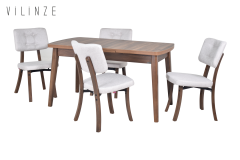 Vilinze Mir Ahşap Sandalye Aras Ahşap Mutfak Masası Takımı - 80x140 cm