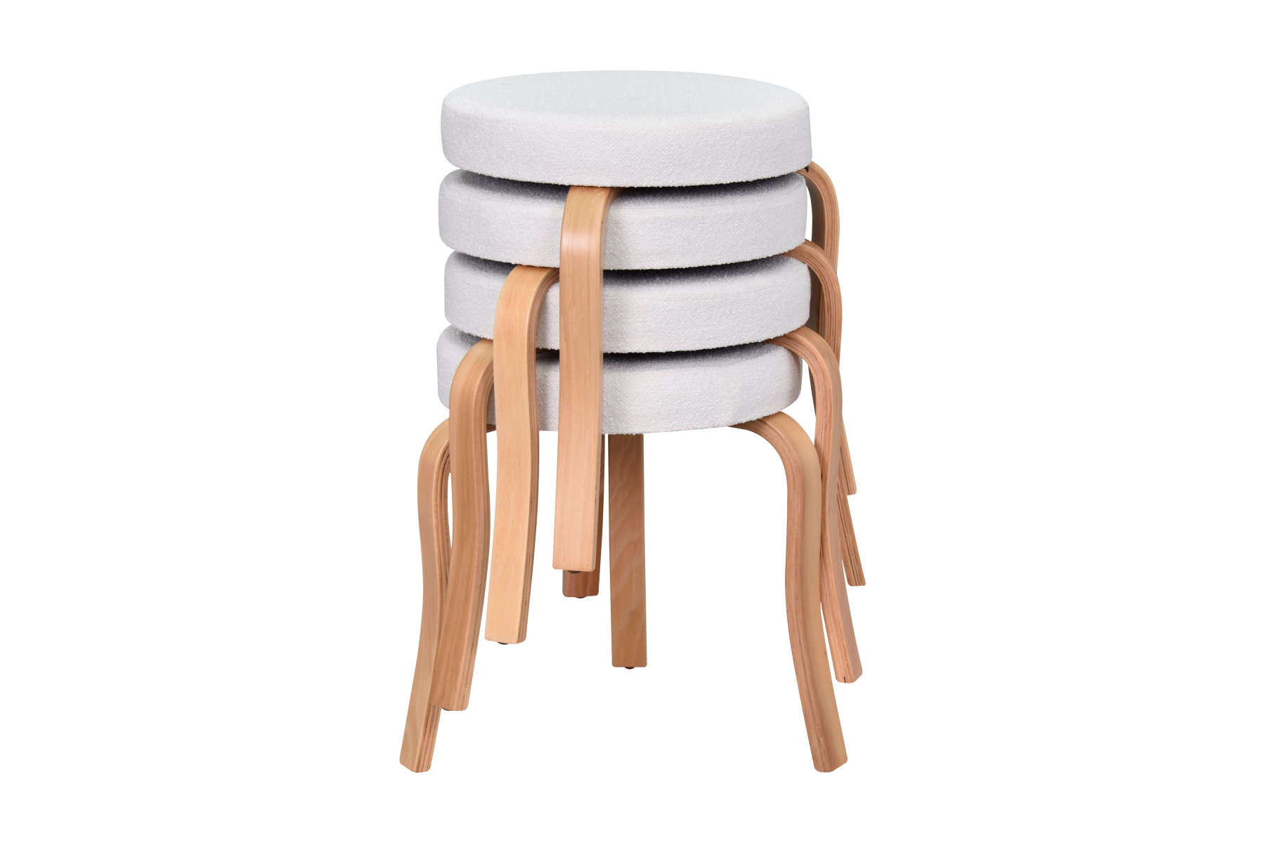 Ege Teddy Naturel Ahşap Ayak İstiflenebilir Mutfak-Balkon Taburesi Beyaz - 4 Adet