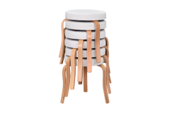 Ege Teddy Naturel Ahşap Ayak İstiflenebilir Mutfak-Balkon Taburesi Beyaz - 6 Adet