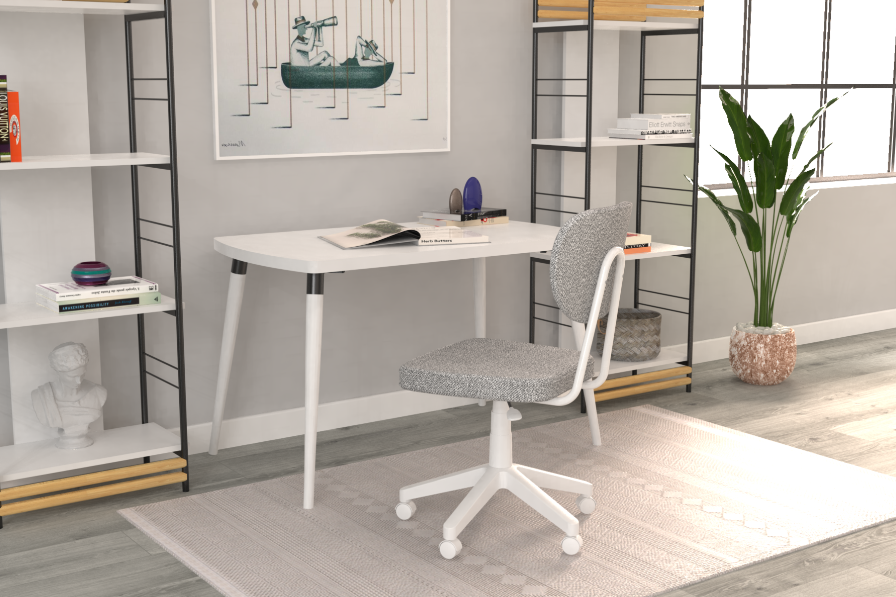 Vilinze Deniz Çalışma Koltuğu Tekerlekli Ofis Sandalyesi Beyaz - Teddy Açık Gri