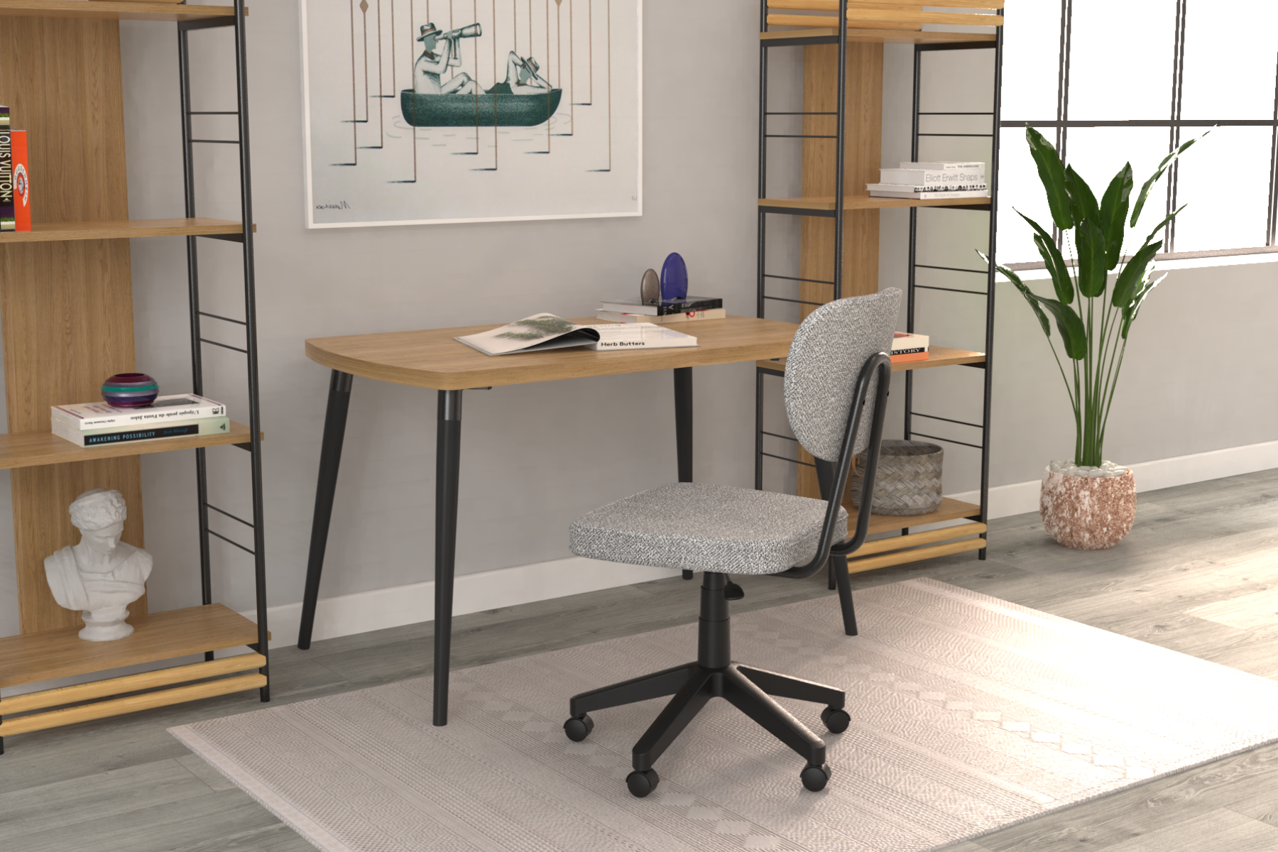 Vilinze Deniz Çalışma Koltuğu Tekerlekli Ofis Sandalyesi Siyah - Teddy Açık Gri