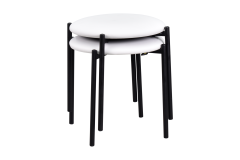 Vilinze Nil Siyah Metal Ayak Deri İstiflenebilir Mutfak-Balkon Taburesi Beyaz - 2 Adet