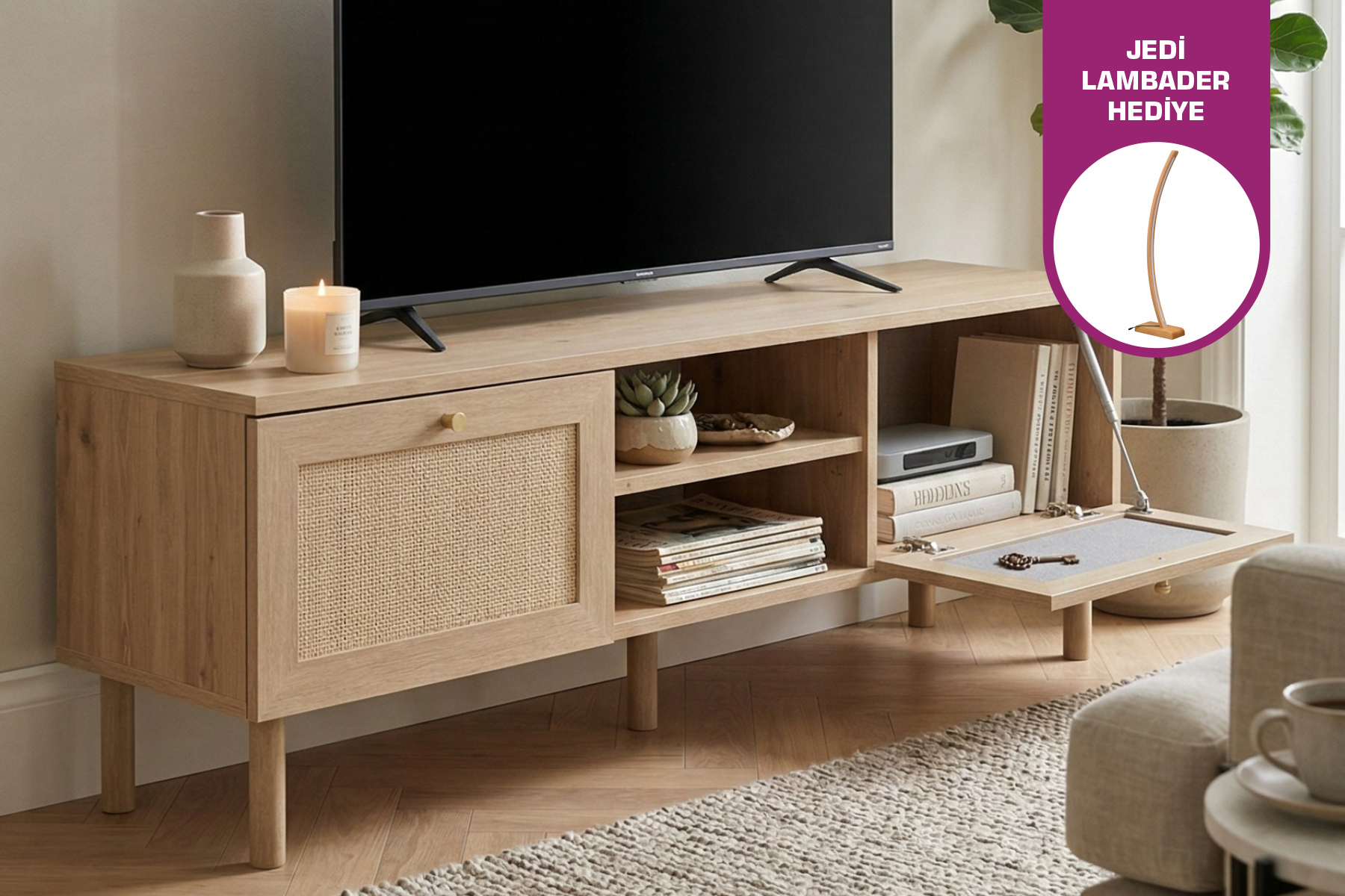BARU 140 Cm Kapaklı Raflı TV Ünitesi