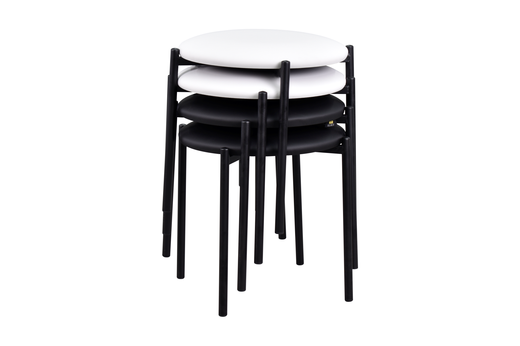 Vilinze Nil Siyah Metal Ayak Deri İstiflenebilir Mutfak-Balkon Taburesi Karışık 1 - 4 Adet