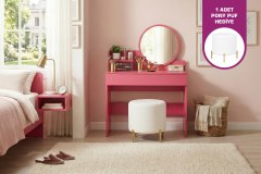 Urla Tek Çekmece Bölmeli Organizer Kozmetik Aynalı Mini Makyaj Masası