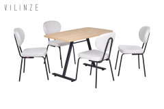Vilinze Damla Sandalye Tatvan Siyah Ayak Mutfak Masası Takımı - 70x120 cm Naturel