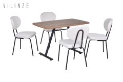 Vilinze Damla Sandalye Tatvan Siyah Ayak Mutfak Masası Takımı - 70x120 cm Ceviz