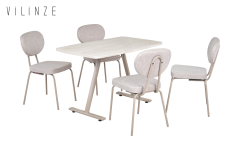 Vilinze Damla Sandalye Tatvan Vizon Ayak Mutfak Masası Takımı - 70x120 cm Traverten