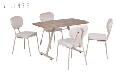 Vilinze Damla Sandalye Tatvan Vizon Ayak Mutfak Masası Takımı - 70x120 cm Ceviz