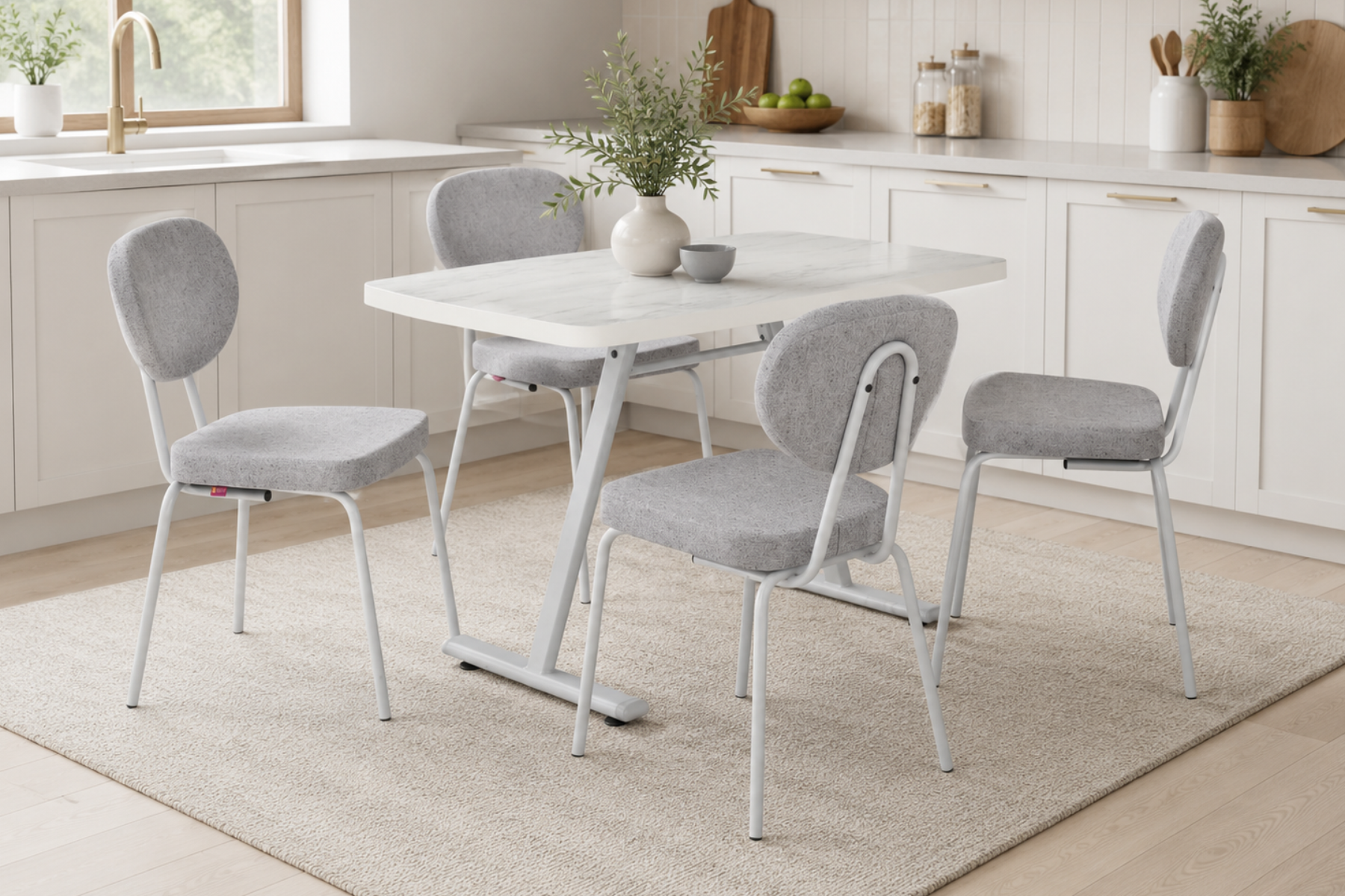 Vilinze Damla Sandalye Tatvan Gri Ayak Mutfak Masası Takımı - 70x120 cm
