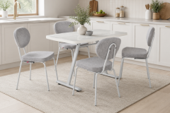 Vilinze Damla Sandalye Tatvan Gri Ayak Mutfak Masası Takımı - 70x120 cm