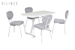 Vilinze Damla Sandalye Tatvan Gri Ayak Mutfak Masası Takımı - 70x120 cm