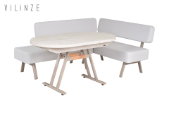 Vilinze Bolvadin Köşe Afyon Traverten Mutfak Masası Takımı - 80x140 cm Köşe + Masa - Krem