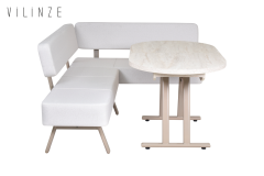 Vilinze Bolvadin Köşe Afyon Traverten Mutfak Masası Takımı - 80x140 cm Köşe + Masa - Krem