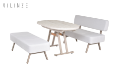 Vilinze Bolvadin Köşe Afyon Traverten Mutfak Masası Takımı - 80x140 cm Sırtsız Takım - Krem