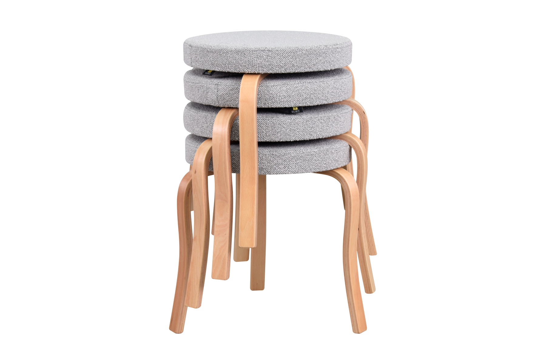 Ege Teddy Naturel Ahşap Ayak İstiflenebilir Mutfak-Balkon Taburesi Açık Gri - 4 Adet