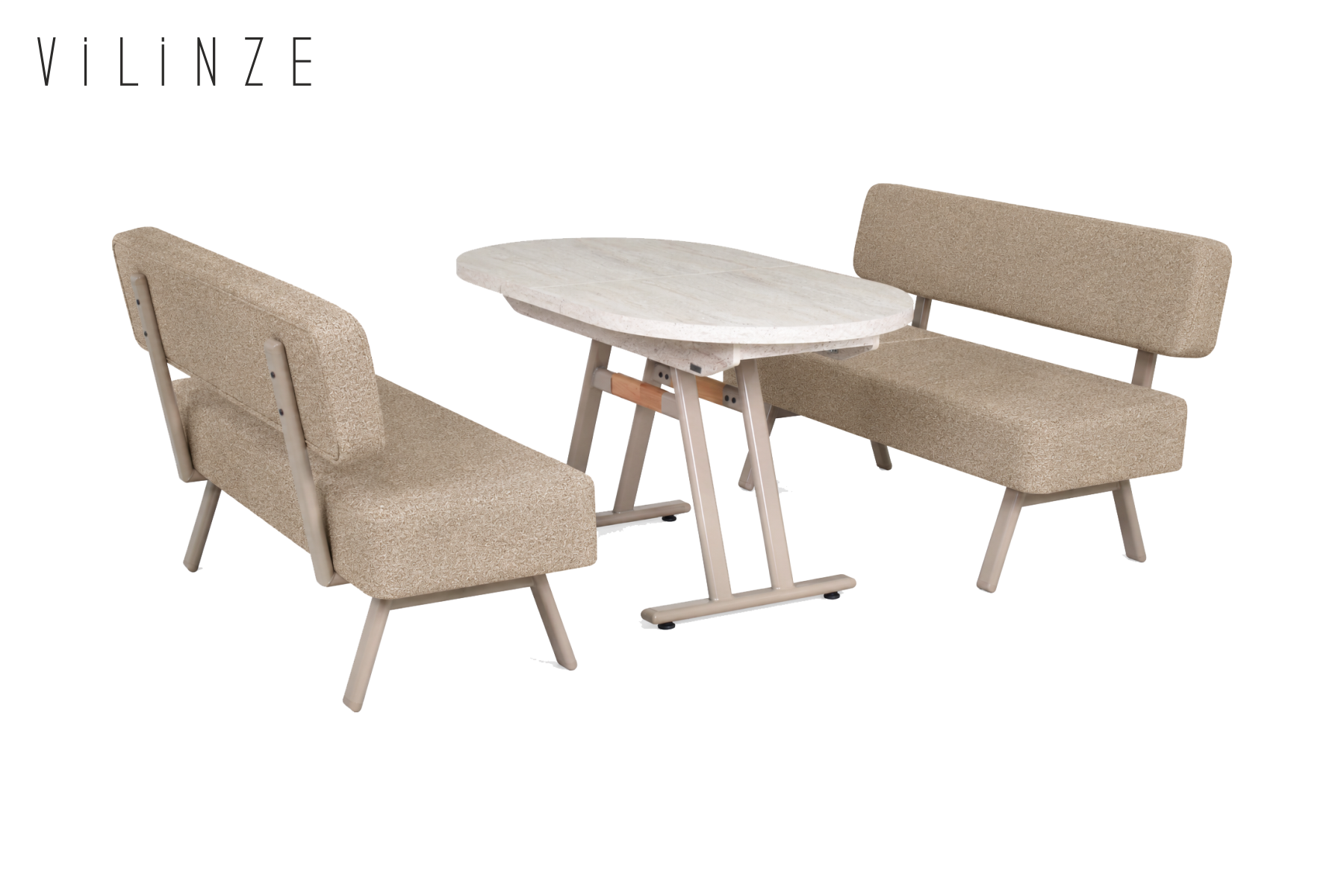 Vilinze Bolvadin Köşe Afyon Traverten Mutfak Masası Takımı - 80x140 cm Sırtlı Takım - Kahverengi
