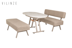 Vilinze Bolvadin Köşe Afyon Traverten Mutfak Masası Takımı - 80x140 cm Sırtsız Takım - Kahverengi