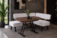 Vilinze Bolvadin Köşe Afyon Kestane Mutfak Masası Takımı - 80x140 cm Köşe + Masa - Krem