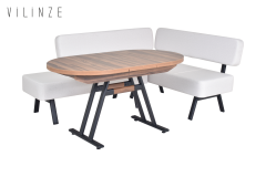 Vilinze Bolvadin Köşe Afyon Kestane Mutfak Masası Takımı - 80x140 cm Köşe + Masa - Krem