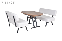 Vilinze Bolvadin Köşe Afyon Kestane Mutfak Masası Takımı - 80x140 cm Sırtlı Takım - Krem