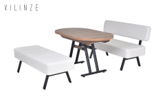 Vilinze Bolvadin Köşe Afyon Kestane Mutfak Masası Takımı - 80x140 cm Sırtsız Takım - Krem