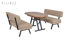 Vilinze Bolvadin Köşe Afyon Kestane Mutfak Masası Takımı - 80x140 cm Sırtlı Takım - Kahverengi