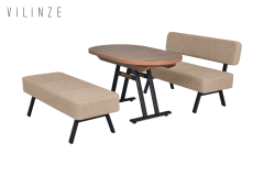 Vilinze Bolvadin Köşe Afyon Kestane Mutfak Masası Takımı - 80x140 cm Sırtsız Takım - Kahverengi