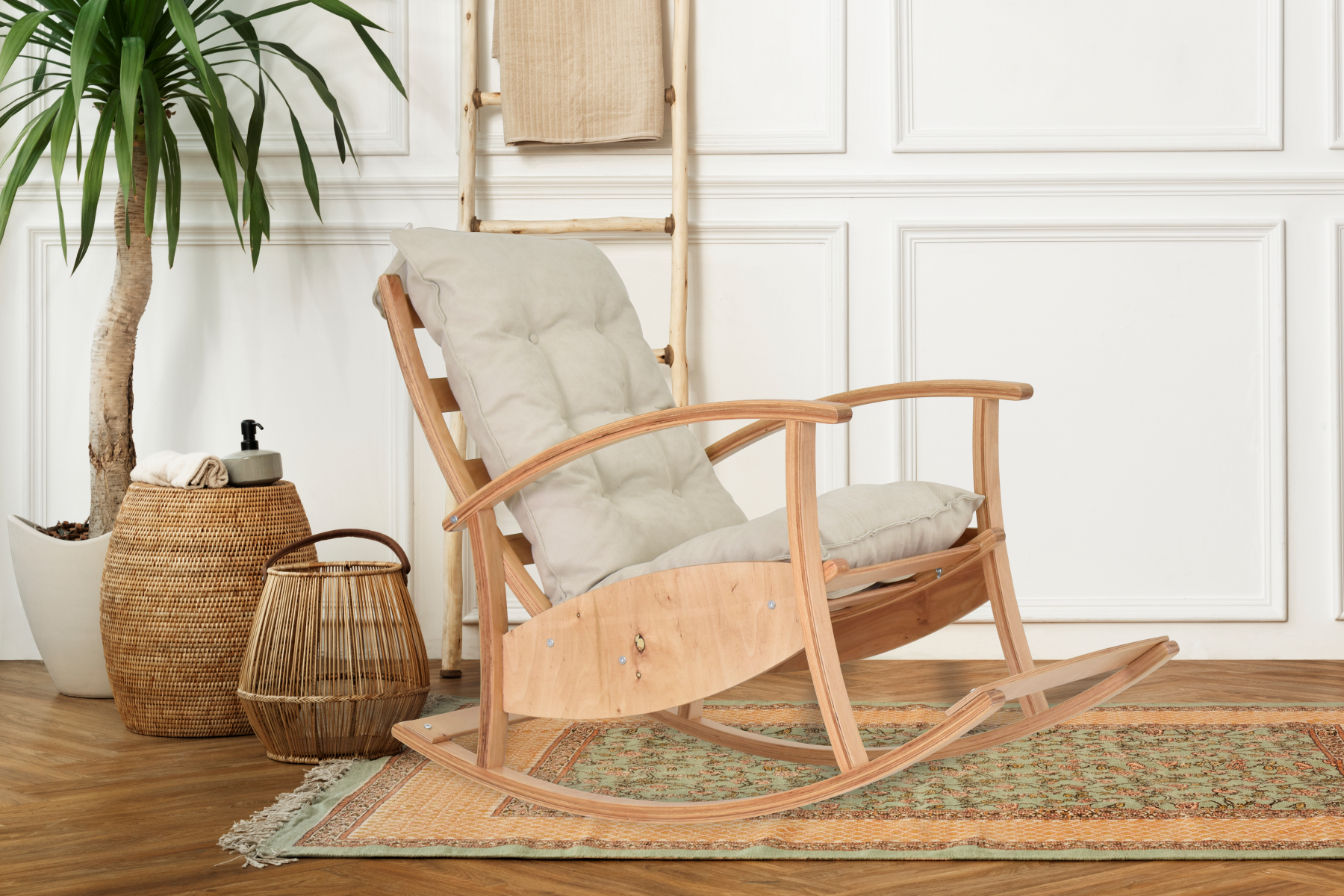 Vilinze Dandini Naturel Ahşap Sallanan Koltuk Tv Sandalyesi