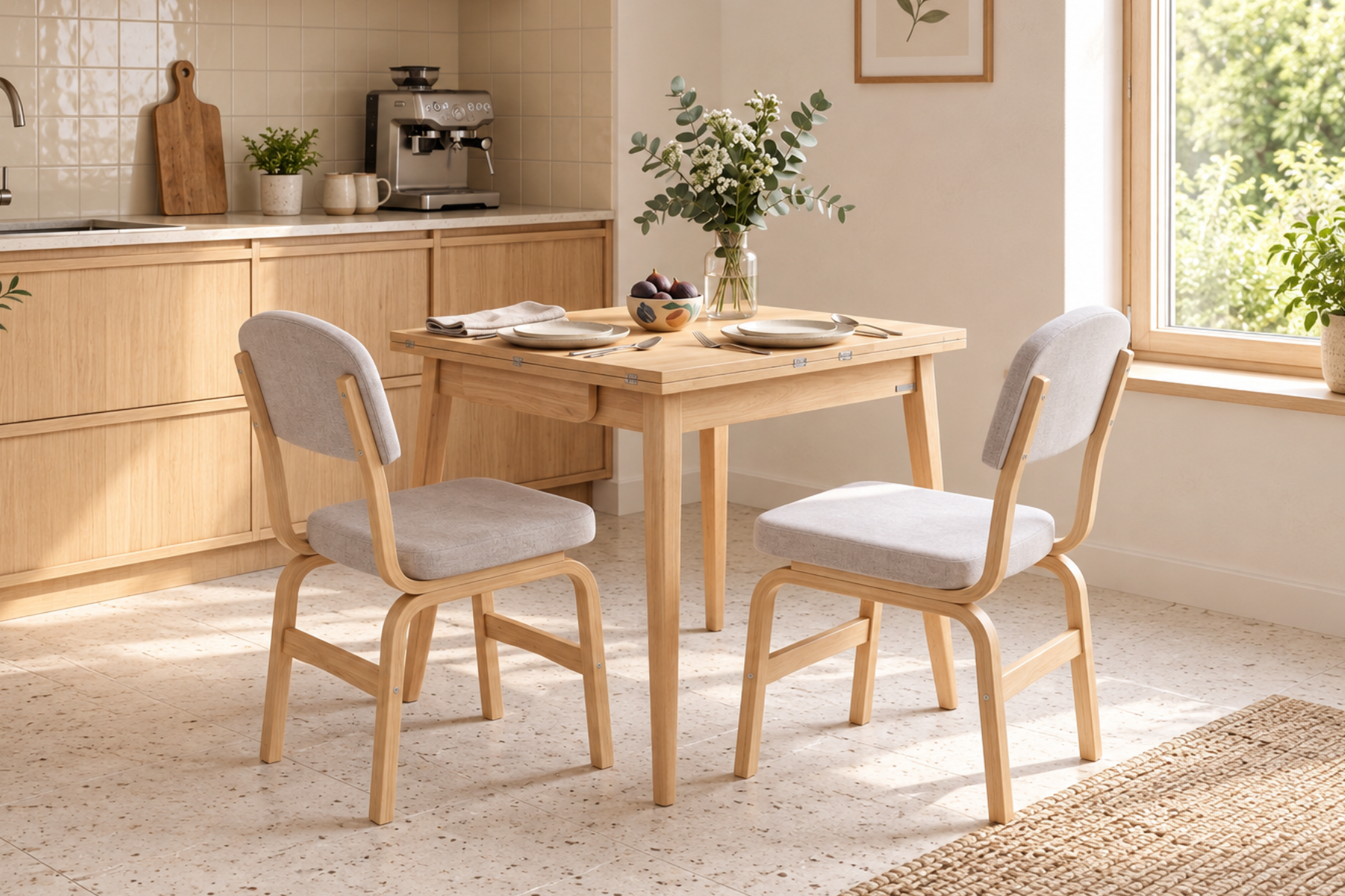 Vilinze Ege Sandalye Avanos Ahşap MDF Kanatlı Mutfak Masası Takımı - 70x70+70 cm