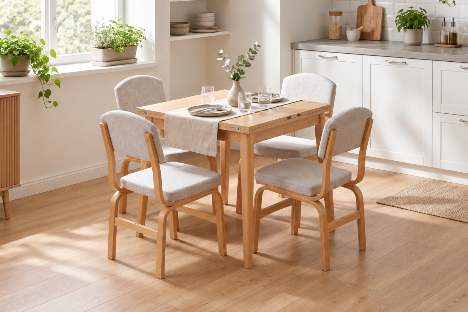 Vilinze Ege Sandalye Avanos Ahşap MDF Kanatlı Mutfak Masası Takımı - 70x70+70 cm 4 Adet