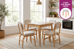 Vilinze Ege Sandalye Avanos Ahşap MDF Kanatlı Mutfak Masası Takımı - 70x70+70 cm 4 Adet
