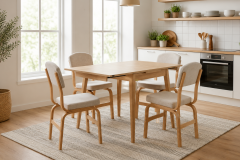 Vilinze Ege Sandalye Avanos Ahşap MDF Kanatlı Mutfak Masası Takımı - 70x70+70 cm 4 Adet