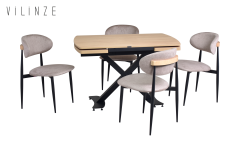 Vilinze Venüs Sandalye Havza Masa Metal Ayak Mutfak Masası Takımı - 80x180 cm Naturel - 4 Adet