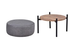 Vilinze Otto Fonksiyonel Siyah Ayak Kestane Sehpalı Yuvarlak Puf Gri